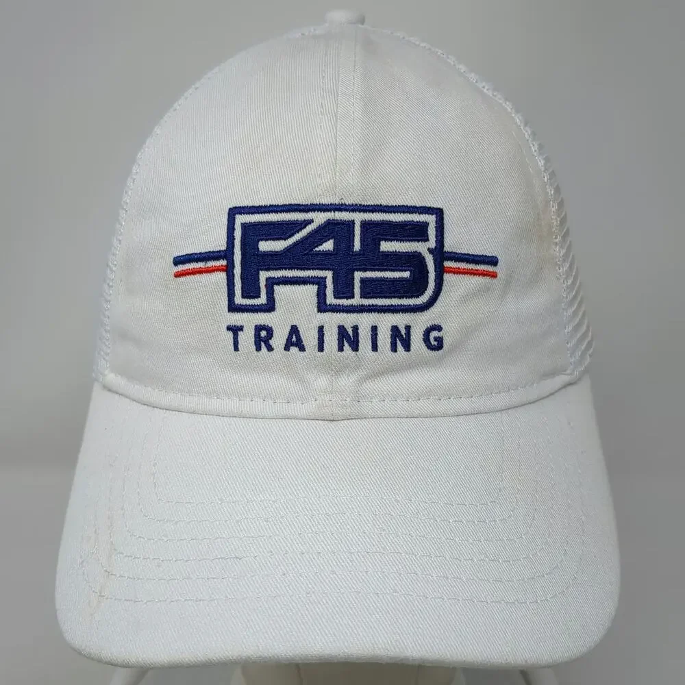 White Trucker Hat One Size F45 Training Fitness Gym Workout Mesh Snapback